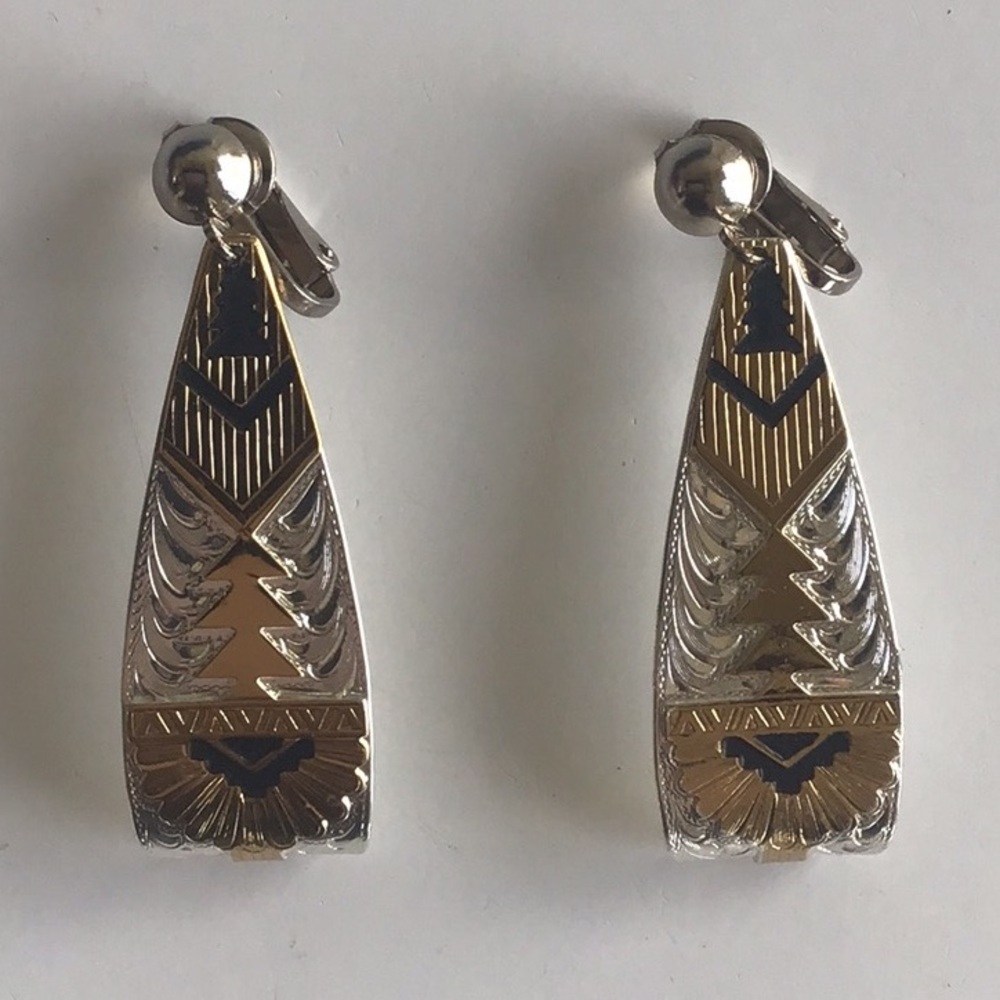 Vintage Montana Silversmiths tribal Aztec Western Silver Gold Geometric Earrings